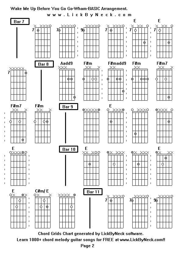 Chord Grids Chart of chord melody fingerstyle guitar song-Wake Me Up Before You Go Go-Wham-BASIC Arrangement,generated by LickByNeck software.